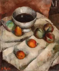 Nature morte au bol et aux pêches by Miron Duda, Huile sur toile, sold May 2022