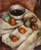 Nature morte au bol et aux pêches by Miron Duda, Huile sur toile, sold May 2022