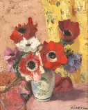 Bouquet de fleurs dans un vase by Charles Kvapil, Huile sur isorel, sold May 2022
