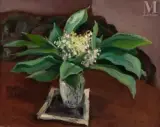 Bouquet de muguet dans un vase en porcelaine by Alfred Swieykowski, Huile sur carton, sold May 2022