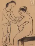 Mère et son enfant by Georges Merkel, Encre et crayon sur papier, sold May 2022