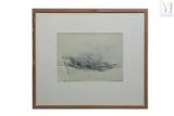 Le trou, le harpon, le traineau by Michel Potage, 1989, Gouache et encre sur papier, sold Apr 2022