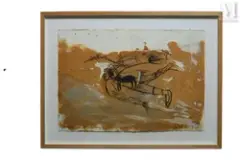 Composition by Michel Potage, 1989, Gouache, fusain et lavis d'encre sur papier, sold Apr 2022