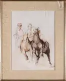 Deux cavaliers by Victor Sarfati, Aquarelle sur trait de crayon, sold Apr 2022