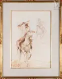 Cavaliers by Victor Sarfati, Aquarelle et lavis d'encre sur trait de crayon, sold Apr 2022