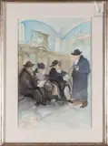 Rencontre de Rabbins à la synagogue by Victor Sarfati, Aquarelle, sold Apr 2022