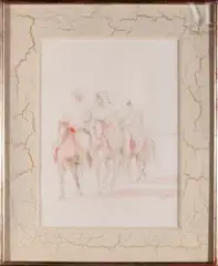 Trois cavaliers by Victor Sarfati, Aquarelle sur trait de crayon, sold Apr 2022