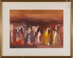 Assemblée de personnages by Mahmoud Sehili, Aquarelle, sold Apr 2022
