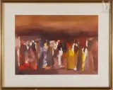 Assemblée de personnages by Mahmoud Sehili, Aquarelle, sold Apr 2022