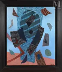 Composition by Henri Goetz, 1983, Huile et pastel sur toile, sold Mar 2022