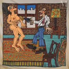 L'adultère by Robert Combas, 1990, Sérigraphie en couleurs sur tissu, sold Mar 2022