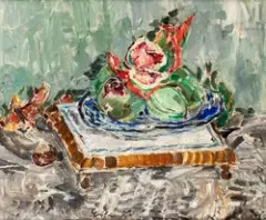 Figues dans une assiette bleue by Oleksa Hryshchenko, Huile sur panneau, sold Feb 2022