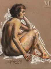 Nu assis by Sam Granovsky, Pastel sur papier, sold Feb 2022