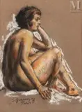 Nu assis by Sam Granovsky, Pastel sur papier, sold Feb 2022