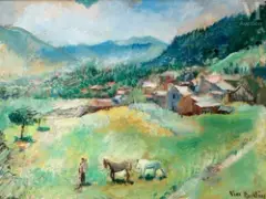 Les chevaux dans la vallée by Vera Rockline, Huile sur toile, sold Feb 2022