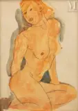 Nu féminin by Joachim Weingart, Aquarelle, fusain sur papier contrecollé sur toile, sold Feb 2022