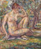 Nu dans le jardin by Mania Mavro, Huile sur toile contrecollée sur carton, sold Feb 2022
