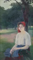 Après la cueillette des fleurs by Michel Korochansky, Huile sur toile, sold Feb 2022