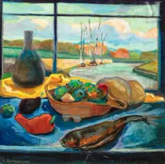 Par la fenêtre by Eugène Konopatzky, Huile sur toile, sold Feb 2022