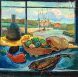Par la fenêtre by Eugène Konopatzky, Huile sur toile, sold Feb 2022