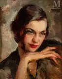 Portrait de femme reposant le menton sur sa main by Boris Pastoukhoff, Huile sur toile, sold Feb 2022