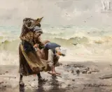 Glaneuses sur la plage en Bretagne by Julien Gustave Gagliardini, Huile sur panneau, sold Jan 2022