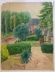 Entrée de maison by Jules Cavaillès, Gouache sur papier, sold Dec 2021