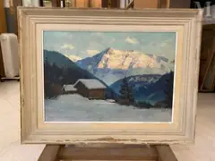 Chalets le soir en montagne by Charles Henry Contencin, Huile sur toile d'origine, sold Dec 2021