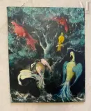 Paysage fantastique aux oiseaux by Marcel Delmotte, 1964, Huile sur isorel, sold Dec 2021