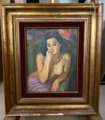 Portrait de femme pensive by Pierre Deval, Huile sur toile d'origine, sold Dec 2021