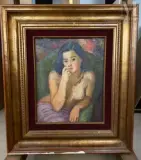 Portrait de femme pensive by Pierre Deval, Huile sur toile d'origine, sold Dec 2021