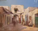 Une rue en Tunisie by Alexis Auguste Delahogue, Huile sur toile d'origine, sold Dec 2021