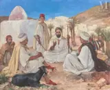 Assemblée d'hommes by Emile Deckers, Huile sur toile, sold Dec 2021
