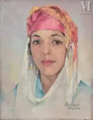 Portrait de femme by Emile Deckers, Huile sur toile marouflée sur carton fort, sold Dec 2021