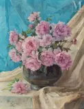 Bouquet de pivoines by Emile Deckers, Huile sur toile d'origine, sold Dec 2021