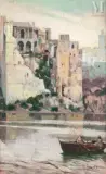 Bord de mer by José Cruz Herrera, Huile sur panneau une planche non parqueté, sold Dec 2021