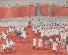 Cérémonie d'Allégeance by Hassan El Glaoui, Gouache sur carton fort, sold Dec 2021