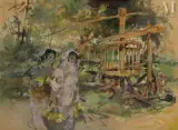 Jeunes femmes au pressoir by Jean Gaston Mantel, Gouache, sold Dec 2021