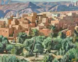 Taourirte de Tinerhir, Maroc by Robert Denis, Huile sur toile d'origine, sold Dec 2021