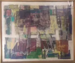Composition by Willy Mucha, 1953, Huile sur toile, sold Dec 2021