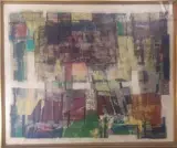 Composition by Willy Mucha, 1953, Huile sur toile, sold Dec 2021