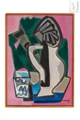 Composition by Francis Montanier, 1956, Huile sur panneau, sold Dec 2021