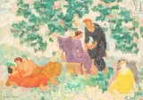 Jeunes gens sous les arbres by Jules Oury dit Marcel-Lenoir, vers 1928, Huile sur toile d'origine, sold Nov 2021