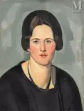 Portrait de femme au collier noir by Jules Oury dit Marcel-Lenoir, vers 1920, Huile sur toile d'origine, sold Nov 2021
