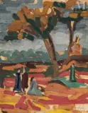 Méditation sous l’arbre, 1908-1910 by Jules Oury dit Marcel-Lenoir, Huile sur papier, sold Nov 2021