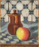 Nature morte à la pomme et à la cafetière, vers 1920-1925 by Jules Oury dit Marcel-Lenoir, Huile sur papier cartonné, sold Nov 2021