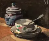Nature morte à la tasse, vers 1920-1925 by Jules Oury dit Marcel-Lenoir, Huile sur papier marouflée sur toile, sold Nov 2021