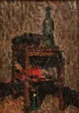 Nature morte à l’établi, à la bouteille et au chat by Jules Oury dit Marcel-Lenoir, vers 1928, Huile sur toile, sold Nov 2021