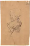 Personnage de dos, un fourreau d’épée suspendu à la taille by Pompeo Batoni, Crayon noir et rehauts de craie blanche sur papier teinté en beige, sold Nov 2021