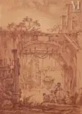 Pêcheur sous un pont by François Boucher, Sanguine, sanguine brûlée et estompe, sold Nov 2021